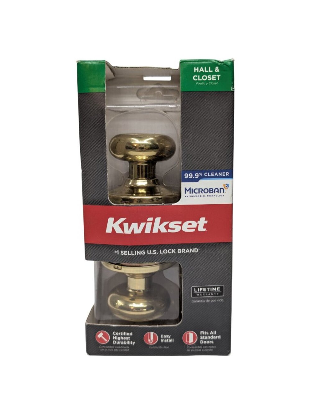 Kwikset Juno Passage Doorknob Polished Brass 97200-787 Hall Closet Signature